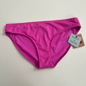 Sun & Shore bikini bottom low rise medium seat coverage hot pink ribbed knit